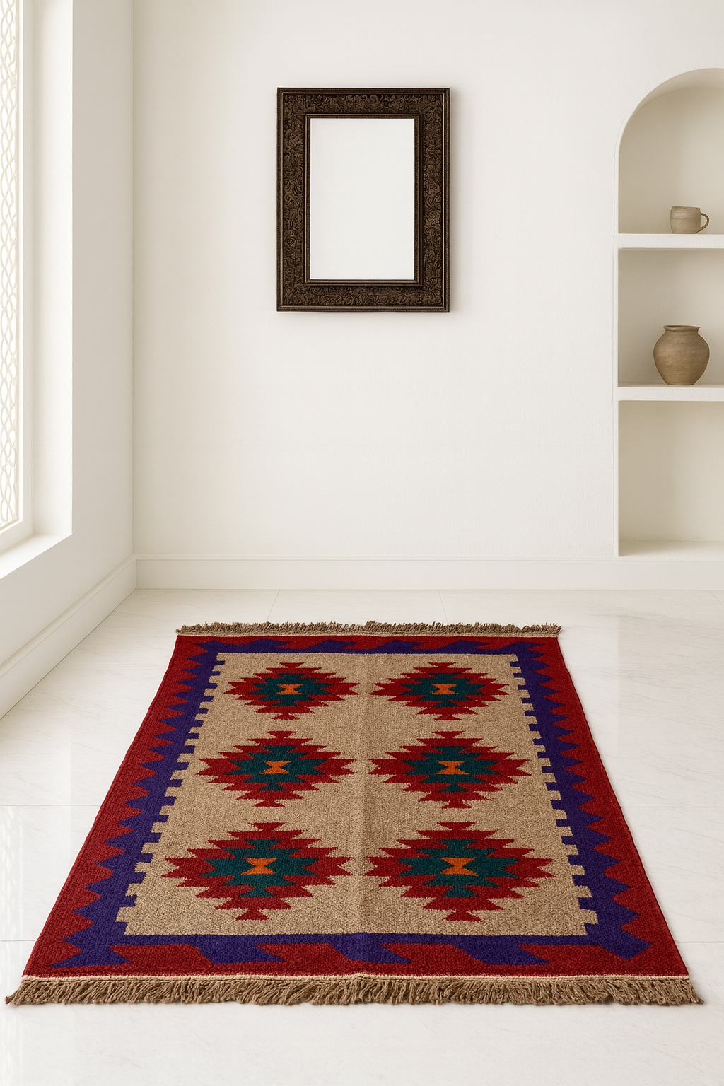 El Dokuma İran Kilimi – %100 Yün, Doğal Renkler (100x150 cm)