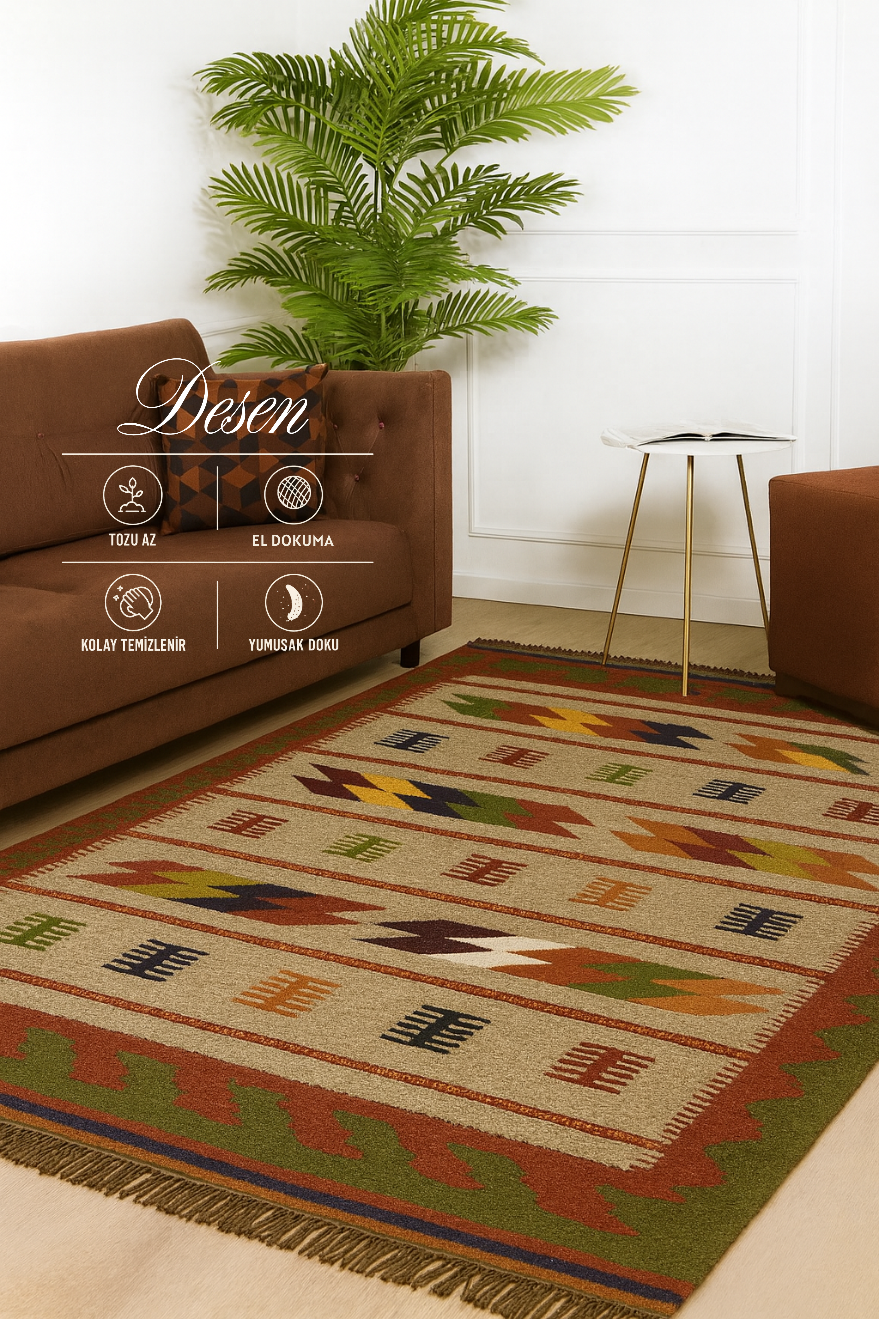 El Dokuması İran Kilimi – Doğal Renkli, Yün, 100×150 cm